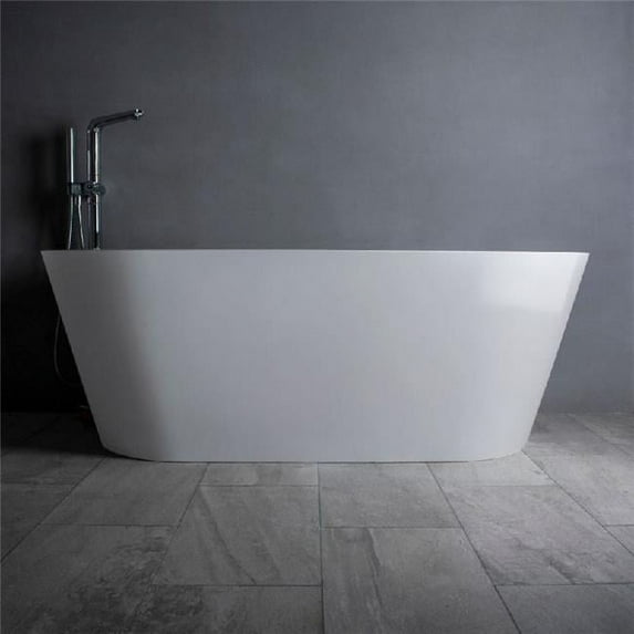 65 x 29.5 x 21.5 in. Freestanding Solid Surface Resin Soaking Bathtub with Slotted Overflow & Pop-Up Drain, Matte White