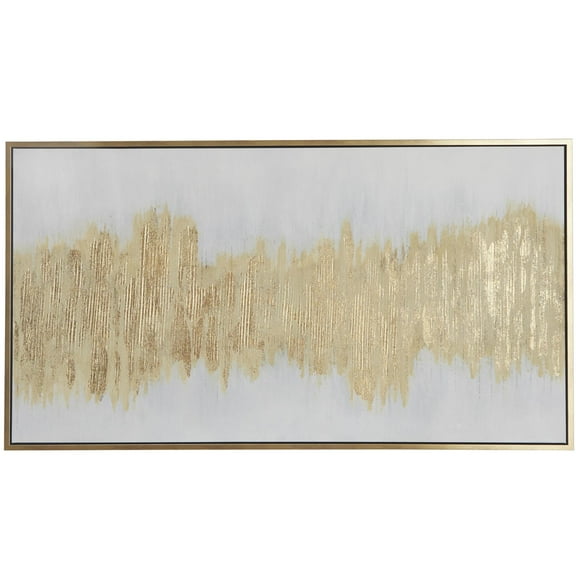 CosmoLiving by Cosmopolitan Gold Canvas Abstract Long Horizontal Living Room Framed Wall Art with Glitter Flakes, 65" x 2" x 36"