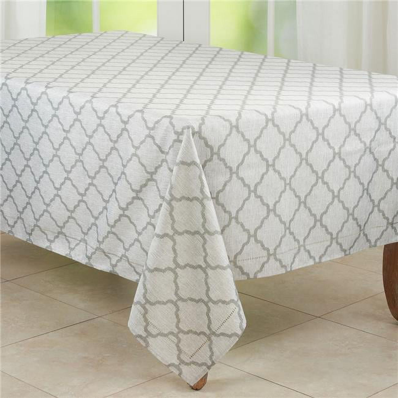 Gray Moroccan Laser-Cut Hemstitch Rectangular Fabric Tablecloth