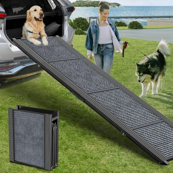 65"x17" Extra Wide Dog Ramp for Car, Heavy Duty Pet Ramp Holds up to 250 lbs - Non-Slip Folding Ramp for Truck, SUV, High Vehicles, Portable for Large & Medium Dogs