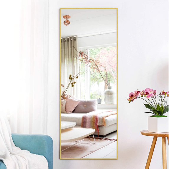 65"x22" Aluminum Alloy Frame Mirror Rectangular Full Length Floor Mirror Gold