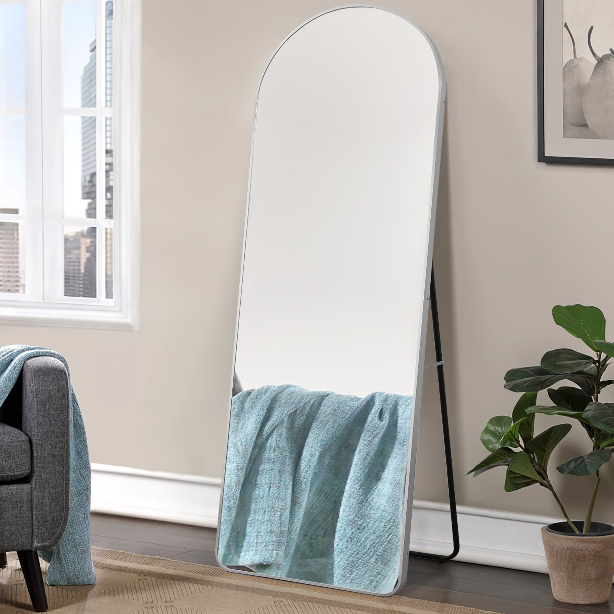 65"x22" Arch Full Length Mirror Aluminum Alloy Floor Standing Mirror,Sliver