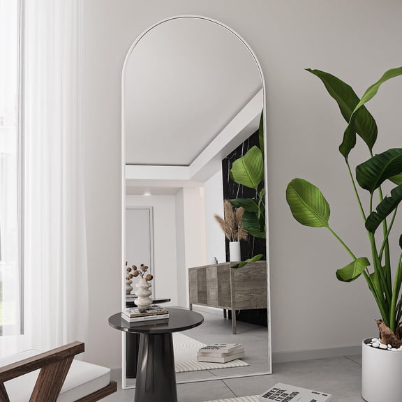 65"x22" Arched Full Length Freestanding Mirror with Stand, Wall Mountable, White