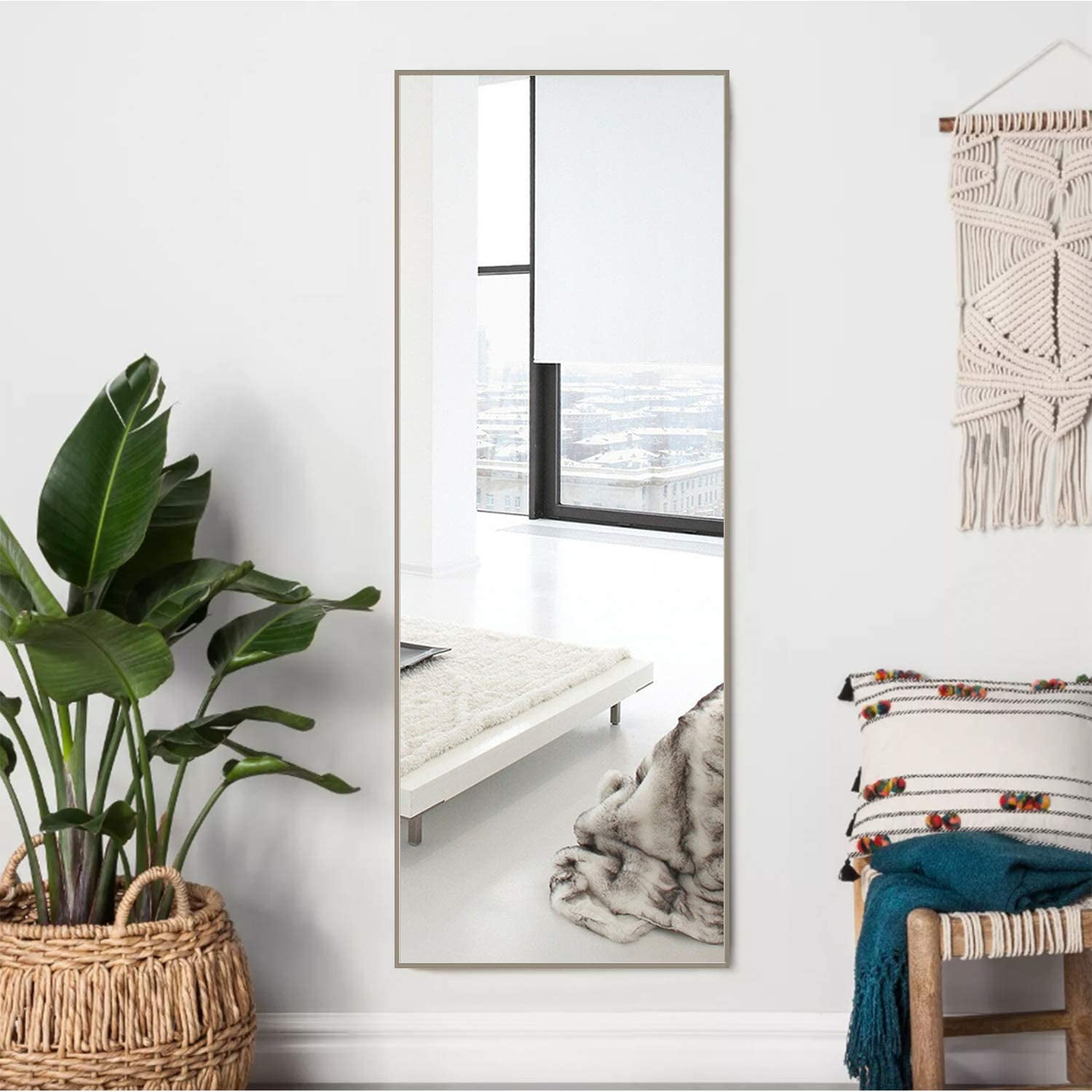 65"x22" Modern Aluminum Alloy Frame Rectangle Floor Mirror Full Length Mirror,Beige