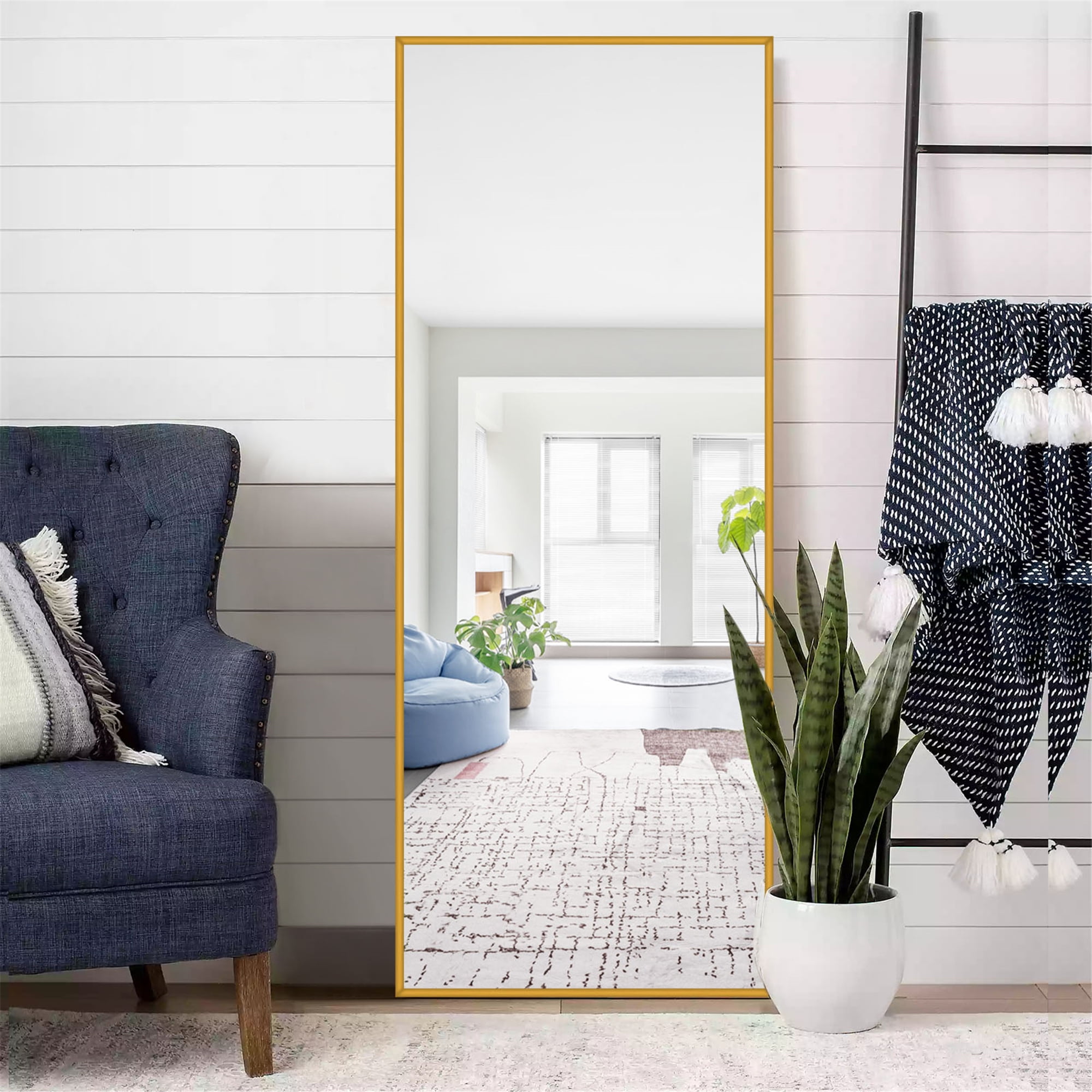 65"x22" Rectangular Full Length Floor Mirror with Stand Pure Gold