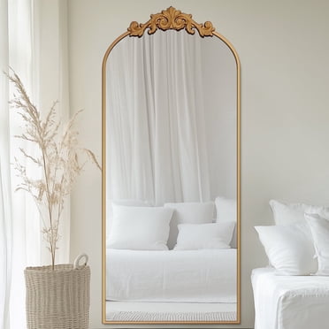 Antok 65"x24" Vintage Arched Full-Length Mirror with Carved Metal Frame, Baroque-Style Floor Mirror for Living Room, Bedroom, Entryway or Hallway Decor, Gold