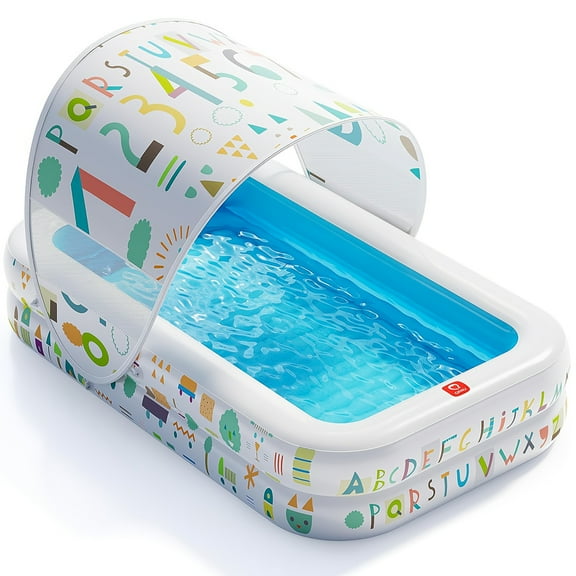 65"x39" Inflatable Kiddie Pool with Canopy - Soft Floor for Outdoor/Indoor Use, Sun Protection & Ball Pit Fun - Durable Play Pool