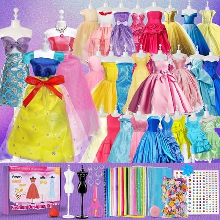 650 Pcs Fashion Designer Kit for Girls, DIY Arts & Crafts Creative Sewing Kit with 2 Mannequins, Doll Clothes Making Set Toys Gifts for Ages 6-12