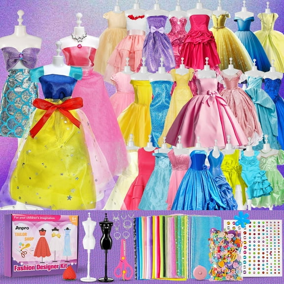 650+Pcs Fashion Designer Kit for Girls, Creativity DIY Arts & Crafts Kit with 2 Mannequins, Sewing Kit Toys Gift for Girls Ages 6-12