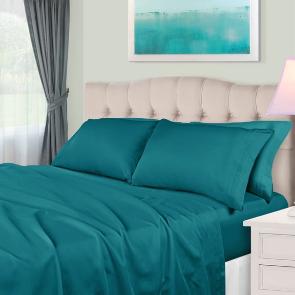 650 Thread Count 100% Egyptian Cotton Deep Pocket Solid Bedding Sheets & Pillowcases, 4-Piece Set by Blue Nile Mills - King, Caribbean