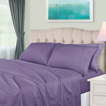 650 Thread Count 100% Egyptian Cotton Deep Pocket Solid Bedding Sheets & Pillowcases, 4-Piece Set by Blue Nile Mills - King, Wisteria