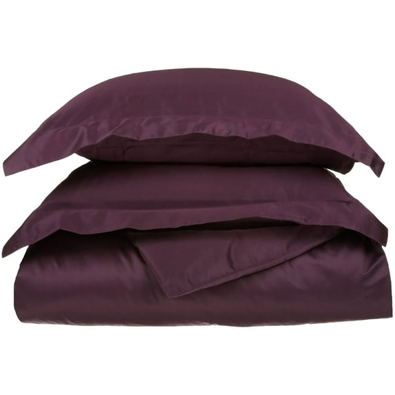 650-Thread Count 100% Egyptian Cotton Mediumweight Solid Duvet Cover Set Plum / King/Cal King