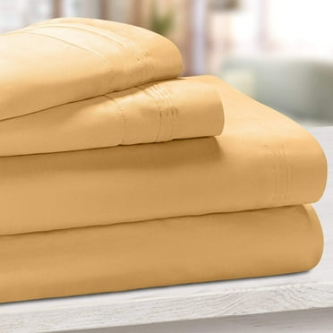 650-Thread Count 100% Egyptian Cotton Mediumweight Solid Sheet Set with Deep Pockets Gold / Twin