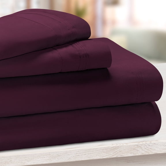 650-Thread Count 100% Egyptian Cotton Mediumweight Solid Sheet Set with Deep Pockets Plum / Full