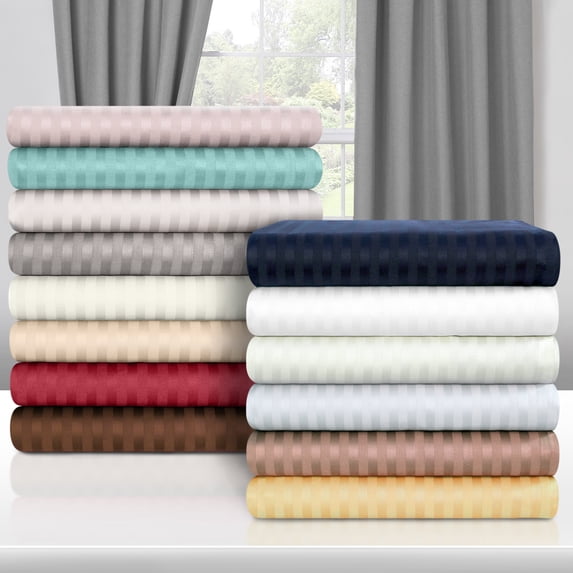 650-Thread Count 100% Egyptian Cotton Mediumweight Stripes Sheet Set with Deep Pockets Chocolate / Queen