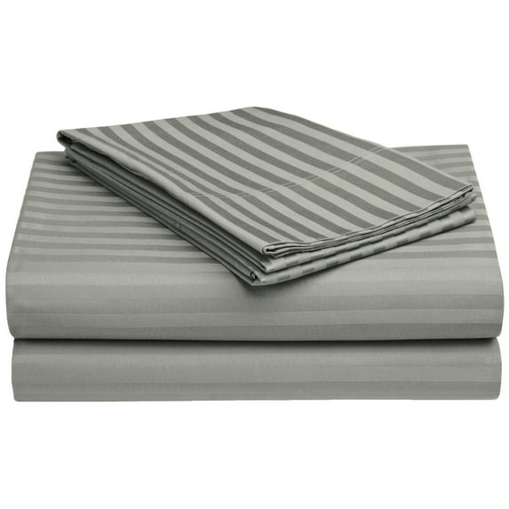 650-Thread Count 100% Egyptian Cotton Mediumweight Stripes Sheet Set with Deep Pockets Grey / Queen