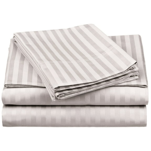 650-Thread Count 100% Egyptian Cotton Mediumweight Stripes Sheet Set with Deep Pockets Silver / King