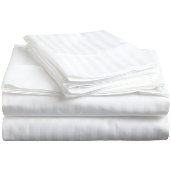 650-Thread Count 100% Egyptian Cotton Mediumweight Stripes Sheet Set with Deep Pockets White / King