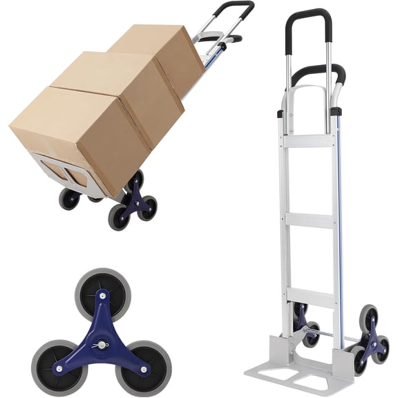 650 lbs Stair Climbing Hand Truck 2 In 1 Aluminum Convertible Dolly Cart with Triangle Wheels Dual Adjustable Handles for Warehouse Shopping Airport