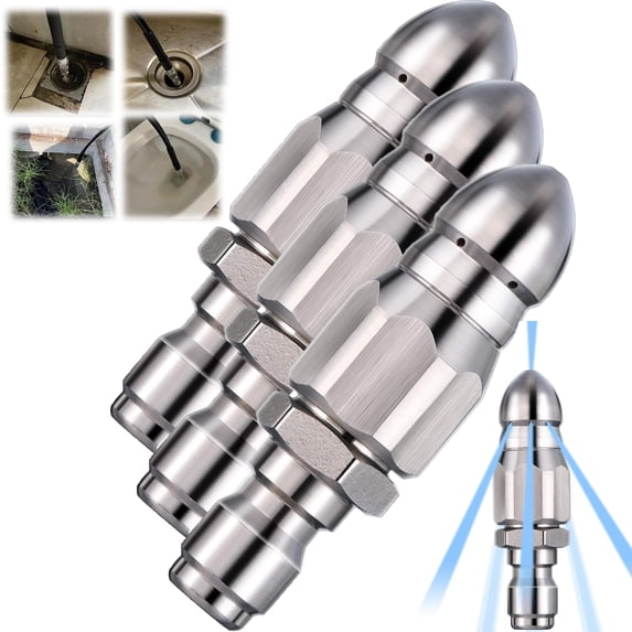 6500 PSI Stainless Steel Sewer Jetter Nozzle 1/4" Quick Connect Drain Cleaning Attachment for Pressure Washers,Clear Stubborn Drain Clogs the Easy Way