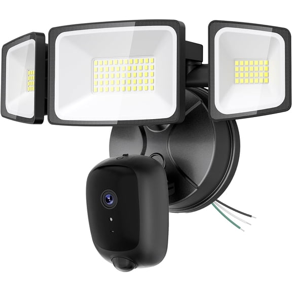 6500LM Floodlight Camera Hardwired, 2K HD Security Camera Outdoor with Motion-Activated, Color Night Vision, 24/7 Recording, 2-Way Audio, 2.4G WiFi, Built-in Siren, Works with Alexa & Google