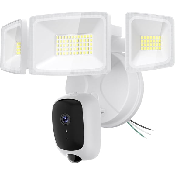 6500LM Floodlight Camera Hardwired, 2K HD Security Camera Outdoor with Motion-Activated, Color Night Vision, 24/7 Recording, 2-Way Audio, 2.4G WiFi, Built-in Siren, Works with Alexa & Google