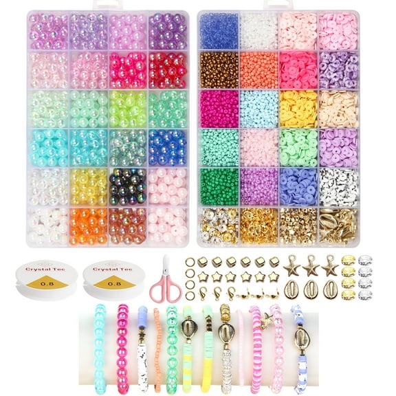6500Pcs 8mm Pearl Beads for Jewelry Making, Meafeng Polymer Clay Glass Seed Beads Friendship Bracelet Kit DIY Crafts for Girls