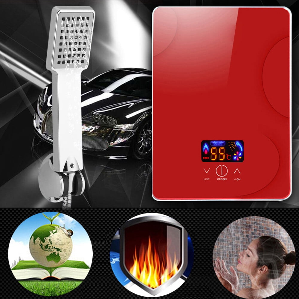 6500W Electric Instant Tankless Hot Water Heater, Red, Boiler Shower System with LED Display Screen for  Kitchens AC 220V