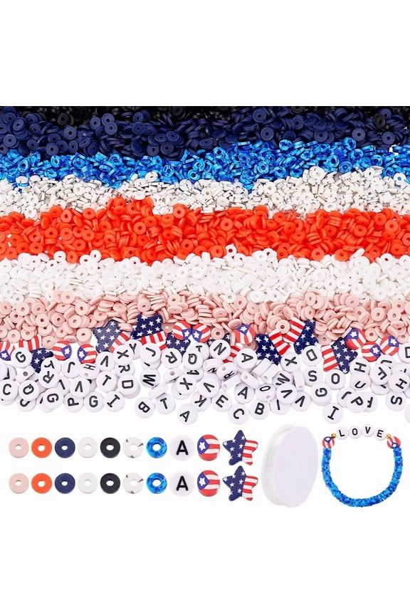 6500pcs 4th of July Patriotic Beads Beads Red White Blue Beads 6mm Polymer Clay Bead Letter Bead American Flag Bead for Friendship Bracelet Necklace Jewelry Craft Making DIY