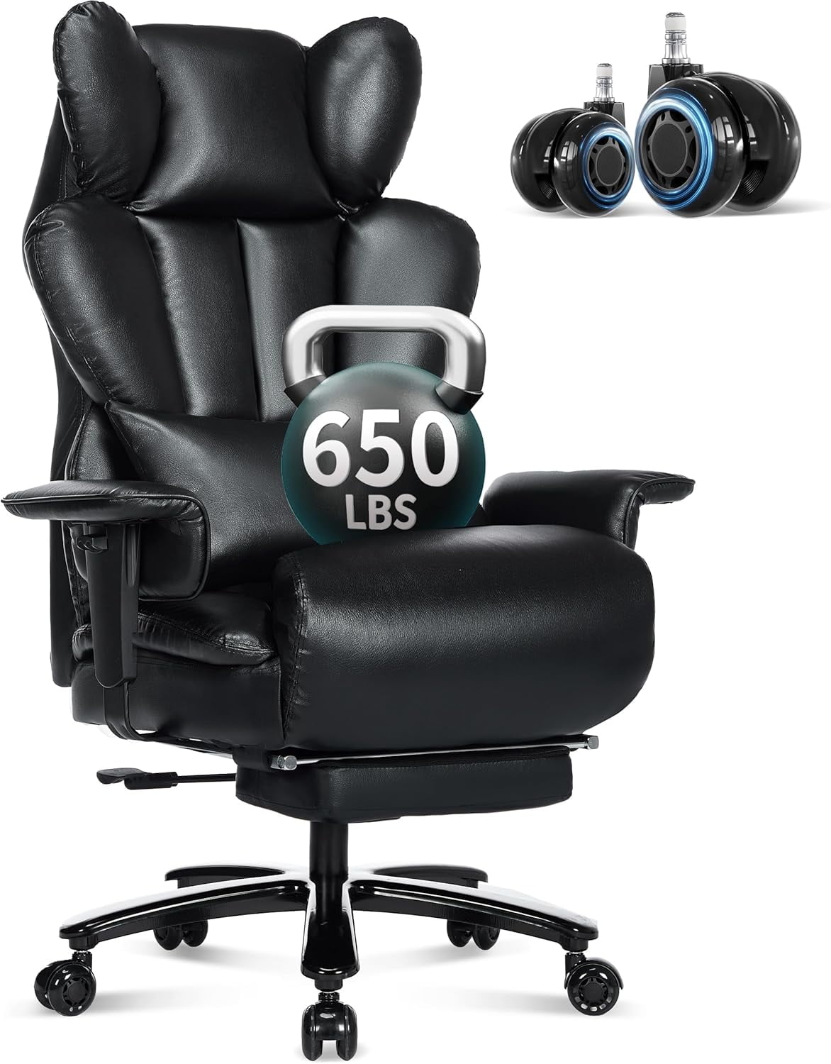 Big And Tall Office Chair Recliner With Footrest - Heavy Duty 400lb Capacity Executive Desk Chair - View #4