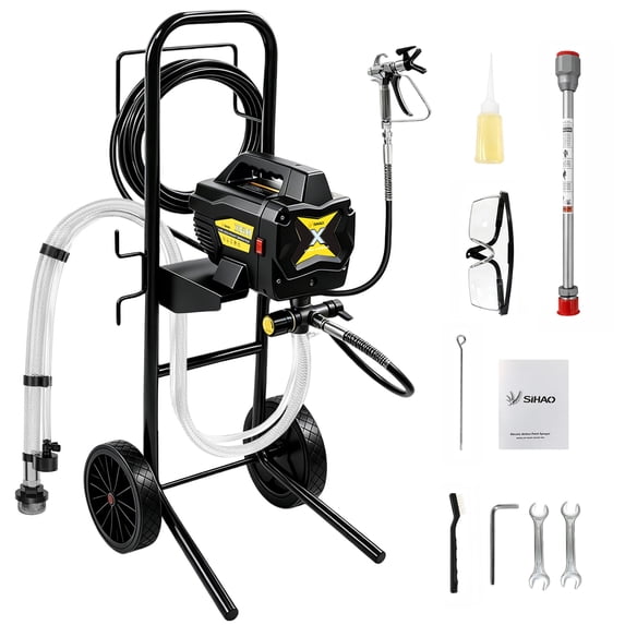 650W Airless Paint Sprayer with Cart & Extension Pole, Paint Gun Kit for Home & Commercial Use