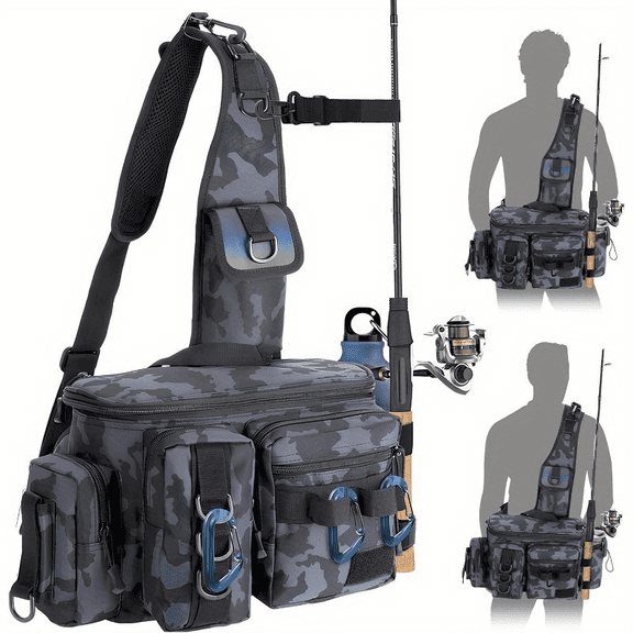 650g Ultralight Fishing Sling Bag|Hands-Free Rod Holder & Modular Storage|Crossbody/Waist Pack with Reflective Strips|Outdoor Gear for Hiking/Camping