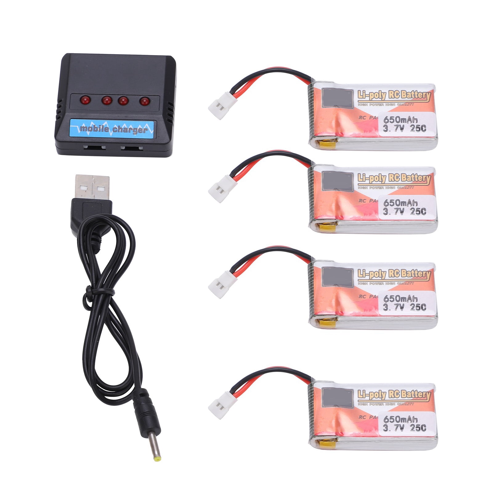 650mAh 3.7V Lipo Battery 4,Pack For RC Cars, Boats  Airplanes, Rechargeable  Long Lasting