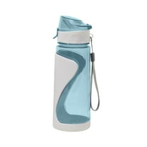 650mL Double Wall Plastic Water Bottle | 21.9oz Sports & Outdoor Bottle | Leakproof, Dishwasher Safe | Portable Handle & Strap | Blue/Yellow Frosted Design
