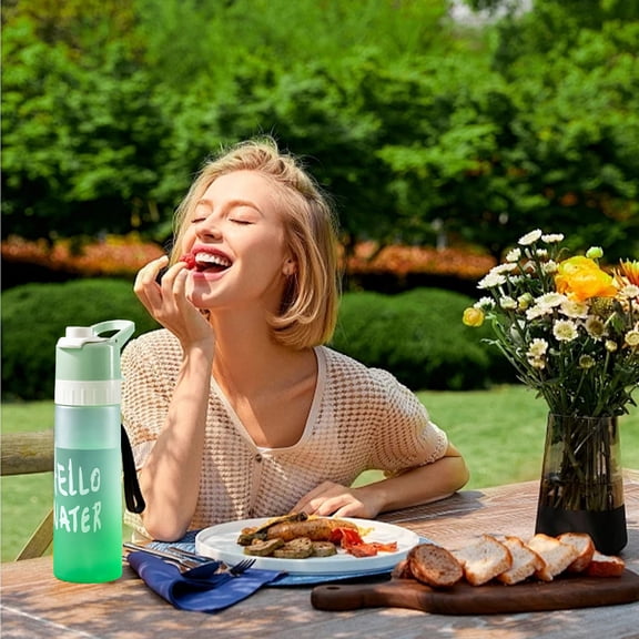 650ml Plastic Spray Water Bottle, Food Grade Large Capacity Portable for Men Women Students, Blue Green Pink, 10.23x2.75x2.75in, Leak-Proof