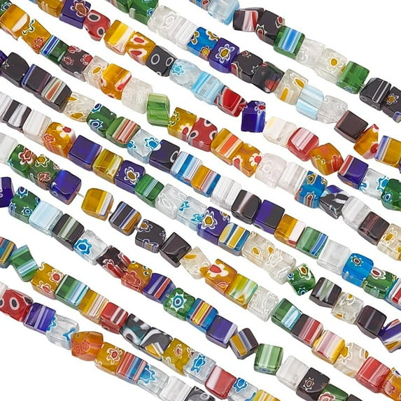 650pcs 6mm Assorted Lampwork Glass Beads Cube Millefiori Beads for Jewelry Making