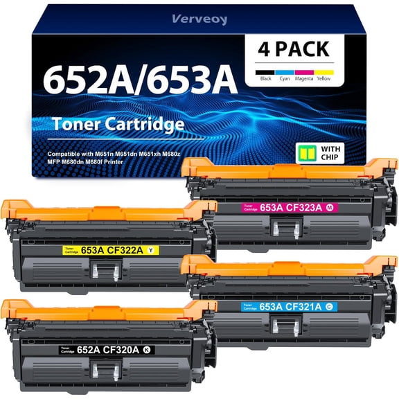 652A 653A CF320A CF321A CF322A CF323A Toner Cartridge Compatible for HP Color LaserJet Enterprise M651n M651dn M651xh M680z MFP M680dn M680f Printer | 4 Pack (Black, Cyan, Mageta, Yellow)
