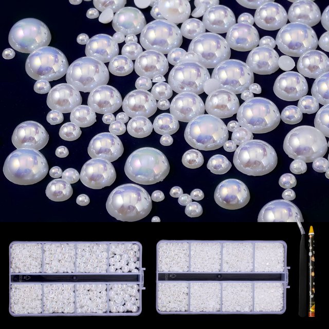 6540PCS White AB Resin Flat Back Pearls Rhinestones,Mixed Size 2/3/4/5