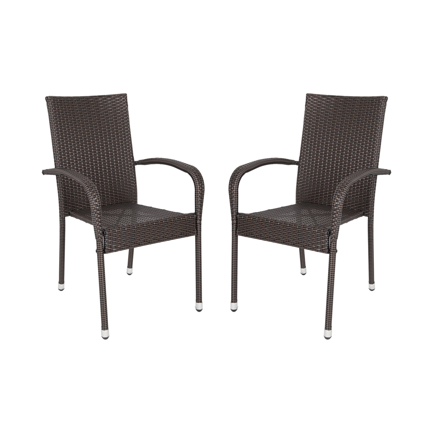 Gray Woven Rattan Stackable Outdoor Dining Chairs, Set of 2