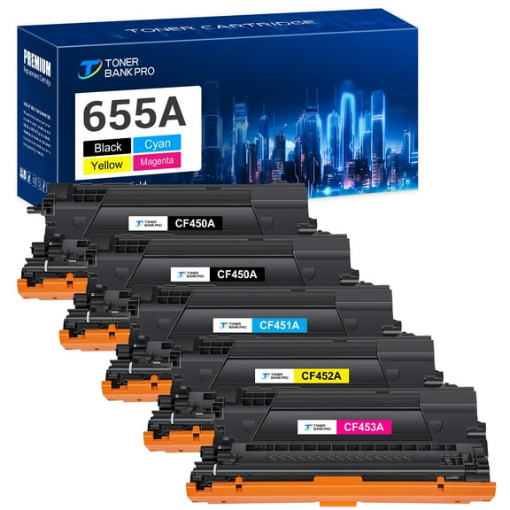 655A Toner Cartridge 5-Pack Compatible for HP 655A CF450A CF451A CF452A CF453A Color LaserJet Enterprise M652dn M653dn M653dh M653x MFP-M681dh M681f Flow MFP M681z M682z Printer