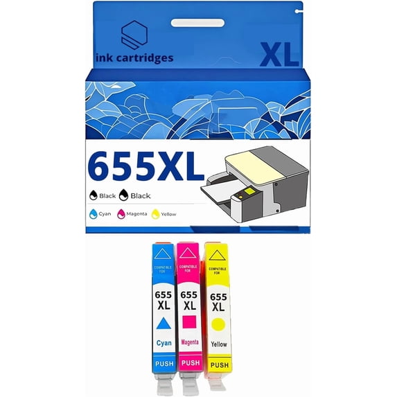 655XL 655XL Ink Cartridges Compatible for 3525 4615 4625 5525 6520 6525 Inkjet Printers, Leak-Proof Design Crisp Printing