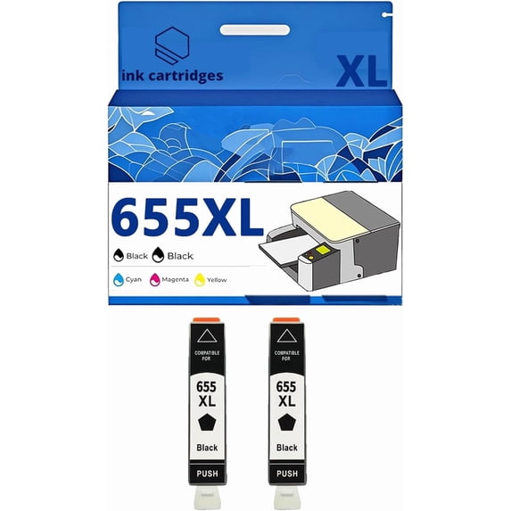 655XL 655XL Ink Cartridges Compatible for 3525 4615 4625 5525 6520 6525 Inkjet Printers, Leak-Proof Design Crisp Printing