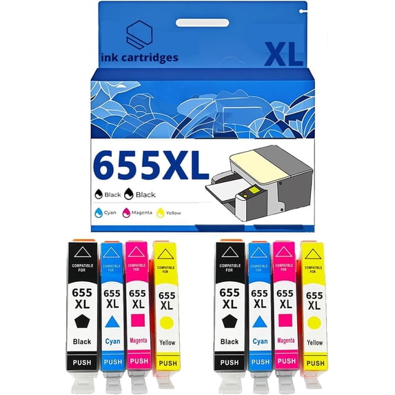 655XL 655XL Ink Cartridges Compatible for 3525 4615 4625 5525 6520 6525 Inkjet Printers, Leak-Proof Design Crisp Printing