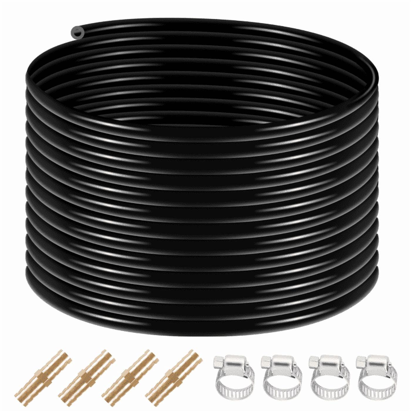 3/8 Inch Self-Sinking Aeration Hose, 656 Feet Long - With 4 Copper Connectors & 4 Stainless Steel Clamps, Used for Pond, Lake, Garden Aeration & Aquaculture Operations