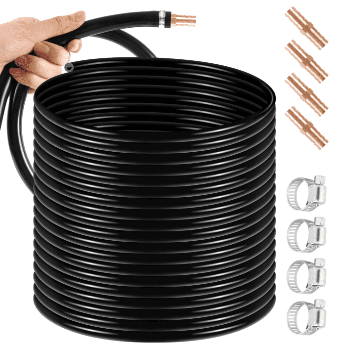 656-Foot 3/8" Self-Sinking Aeration Hose Set - Contains 4 Copper Menders & 4 Stainless Steel Clamps, Designed for Pond, Lake, Garden & Aquaculture Aeration
