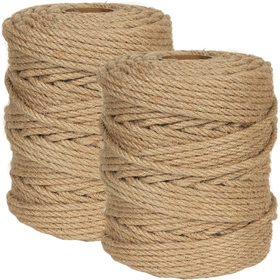 656 Ft x 6 MM Natural Jute Twine, 1/4 Heavy Duty Hemp Rope, 100% Twisted Twine Rope for Cat Tree Tower,Strong Burlap Cord DIY Crafts Gardening Hammock Home Decorating Gift Wrapping
