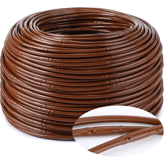 656 ft 1/4" Drip Irrigation Tubing Irrigation Hose Garden Watering Tube Line with 6 Inch Emitter Spacing Blank Distribution Tubing Drip Line Watering for Garden Irrigations System, Brown