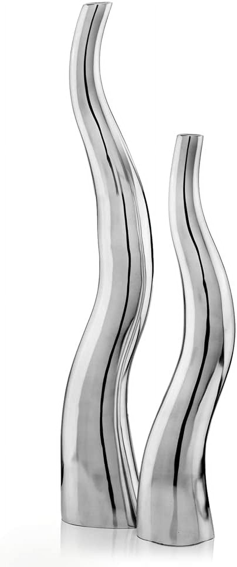 6586 Curva Tall Wiggly Vases Set Of 2, Silver, Aluminum, Contemporary ...