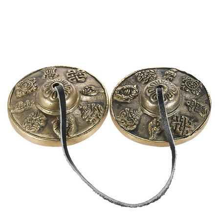 6588 2.6in/6.5cm Handcrafted Tibetan Meditation Tingsha Cymbal Bell with Buddhist Eight Auspicious Symbols