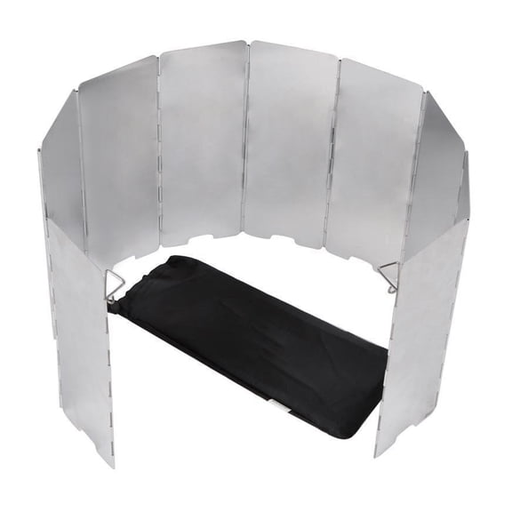 6588 Folding Stove Windscreen, Aluminum Camping Cooker Stove Windshield, 10 Plates, with Storage Bag, Cooking Essential